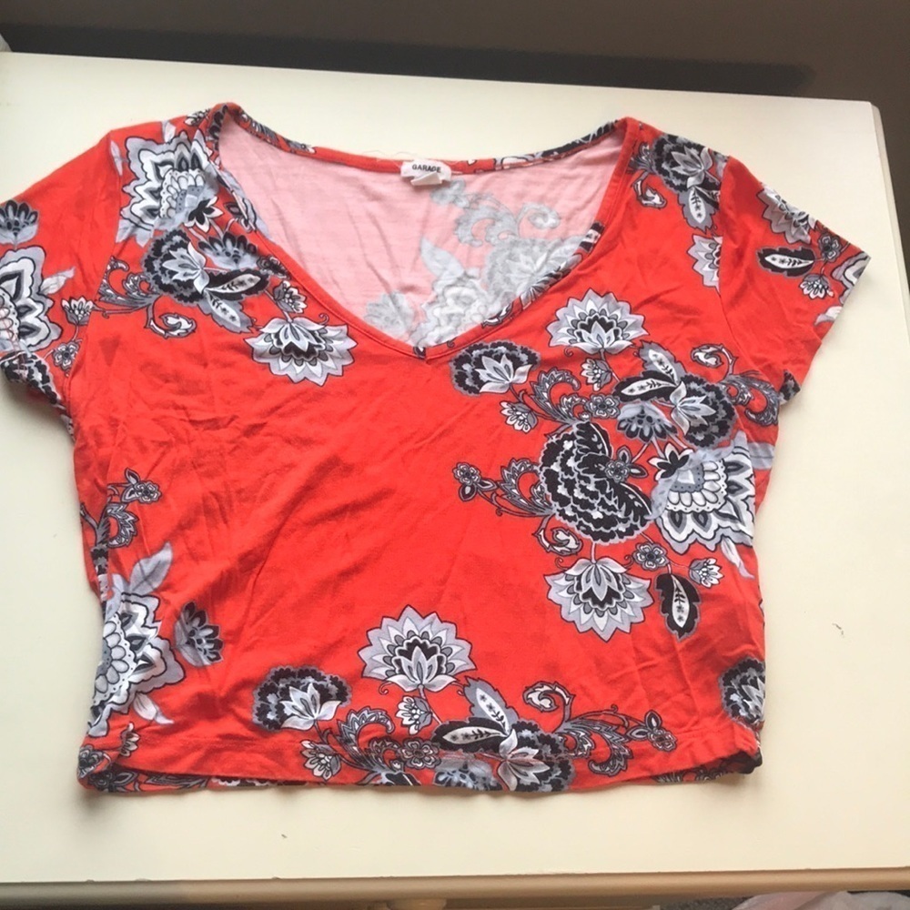 Garage orange floral crop top, Size L